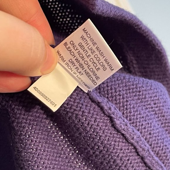 ELLE Purple Cardigan Short Sleeve Knit Crochet Sweater Button Top Size XL - Picture 9 of 10